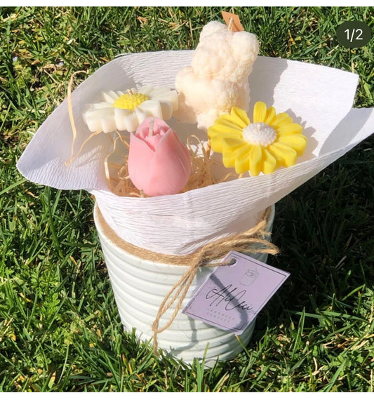 CANDELE “VASO CON FIORI”  medio - 4/6 fiori - varianti